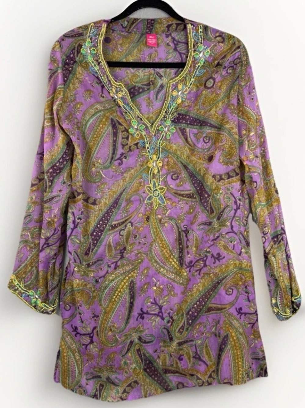 Raj Purple Paisley Embellished V-Neck Tunic